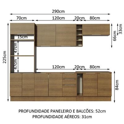 Cozinha Completa Madesa Stella 290001 com Armário e Balcão