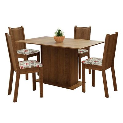 Conjunto Jantar Madesa Luana Mesa Madeira 4 Cadeira Floral