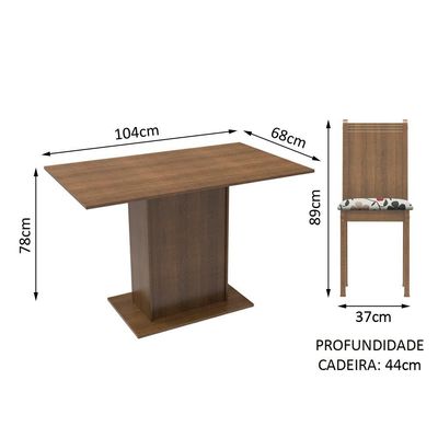 Conjunto Jantar Madesa Luana Mesa Madeira 4 Cadeira Floral