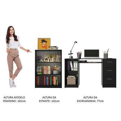 Escrivaninha Alaska e Estante Livreiro 6907 Preto
