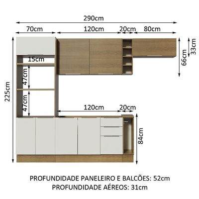 Cozinha Completa Madesa Stella 290002 com Armário e Balcão