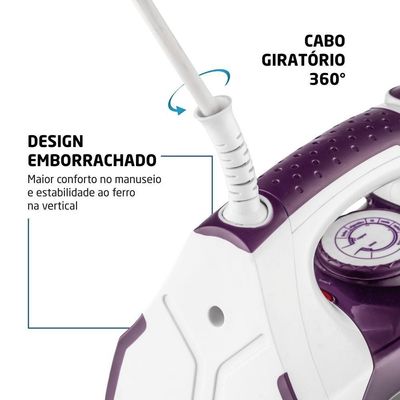 Ferro A Vapor Mondial Ceramic Express F-40 Branco/Lilás 127V 110V