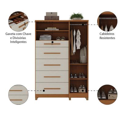 Cômoda Com Sapateira E Cabideiro Multiuso 5 Gavetas 1 Porta Imperial Zanzini Madeir/off
