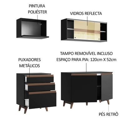 Cozinha Completa Madesa Reims com Armário e Balcão Preto