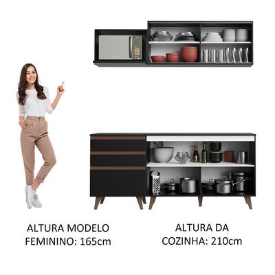 Cozinha Completa Madesa Reims com Armário e Balcão Preto