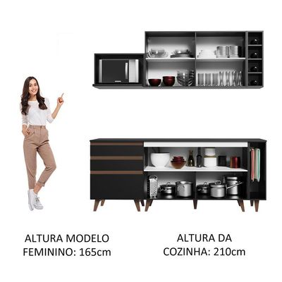 Cozinha Completa Madesa Reims com Armário e Balcão - Preto