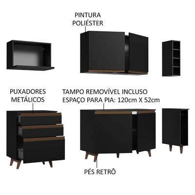 Cozinha Completa Madesa Reims com Armário e Balcão - Preto