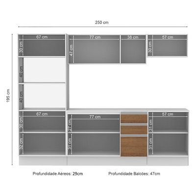 Cozinha Completa Smart 250 Cm Modulada Com Balcão E Tampo