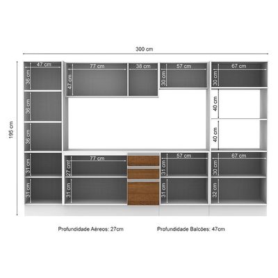 Cozinha Completa 300 Cm Modulada Com Armário, Balcão E Tampo