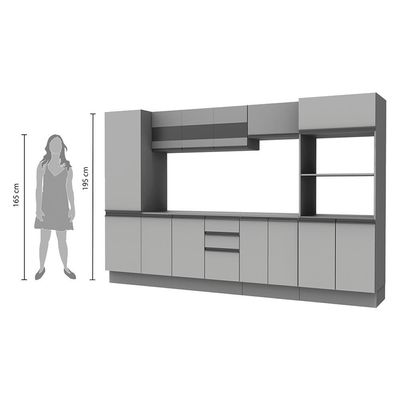 Cozinha Completa 300 Cm Modulada Com Armário, Balcão E Tampo