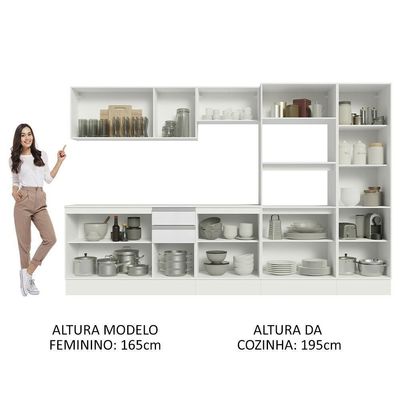 Armário De Cozinha Completa 100% Mdf 300cm Frentes Branco Smart Madesa 02 Branco