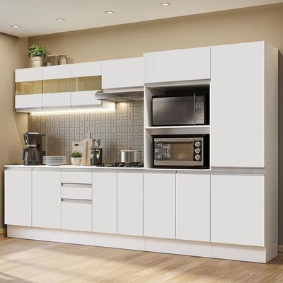 Armário De Cozinha Completa 100% Mdf 300cm Frentes Branco Smart Madesa 02 Branco