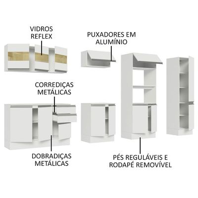 Armário De Cozinha Completa 100% Mdf 300cm Frentes Branco Smart Madesa 02 Branco