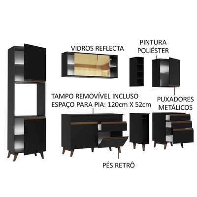 Cozinha Completa Madesa Reims com Armário e Balcão - Preto