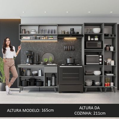 Armário De Cozinha Completa 300cm Cinza Nice Madesa 09 Cinza