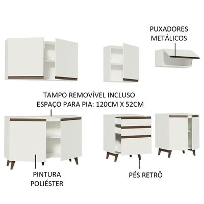 Cozinha Completa Reims com Armário e Balcão Branco Madesa