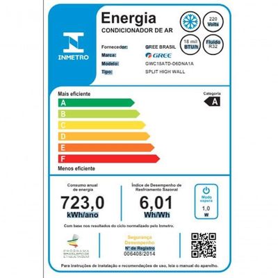 Ar Condicionado Split Hi Wall Gree G-top Auto Inverter 18.000 BTUs Frio 220V R-32