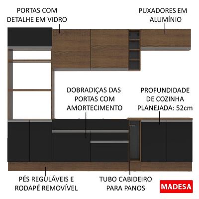 Cozinha Completa Vicenza Preto Rustic Armário Balcão Madesa