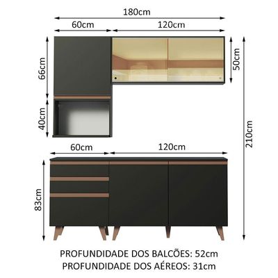 Cozinha Reims 180002 com Armário e Balcão Preto