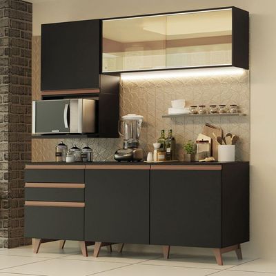 Cozinha Reims 180002 com Armário e Balcão Preto