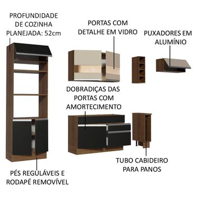 Cozinha Completa Safira com Armário e Balcão + Tampo Madesa