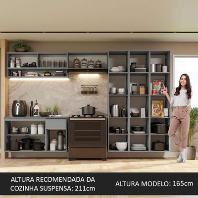 Armário De Cozinha Completa Suspenso 320Cm Cinza