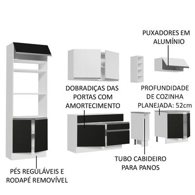 Cozinha Completa Vicenza Preto/Branco Armário Balcão Madesa