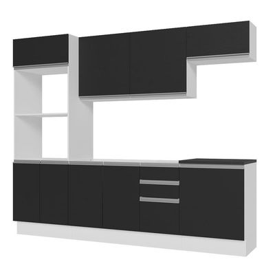 Armário De Cozinha Completa 100% Mdf 250cm 03 Branco/preto