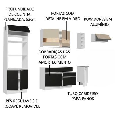 Cozinha Completa Safira com Armário e Balcão + Tampo Madesa