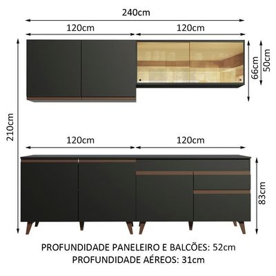Cozinha Completa Reims com Armário e Balcão Preto Madesa