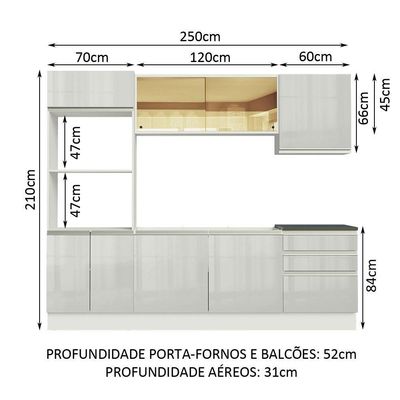 Cozinha Acordes Glamy Armário Torre Balcão MDF Branco Madesa