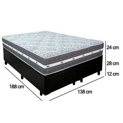 Cama Box Baú Casal Bipartido Sintético + Colchão Anjos Black Graphite Molas Ensacadas 138x188x64cm Preto