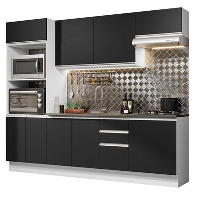 Armário De Cozinha Completa 100% Mdf 250cm 03 Branco/preto