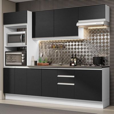 Armário De Cozinha Completa 100% Mdf 250cm 03 Branco/preto