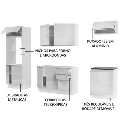 Cozinha Completa Mdf Madesa Acordes Frentes Branco Brilho