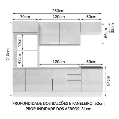 Cozinha Completa Mdf Madesa Acordes Frentes Branco Brilho