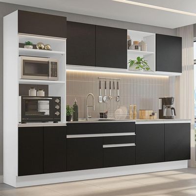 Armário De Cozinha 310cm Branco/Preto 02 Branco/Preto