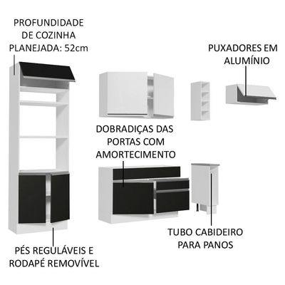 Cozinha Completa Safira com Armário e Balcão + Tampo Madesa