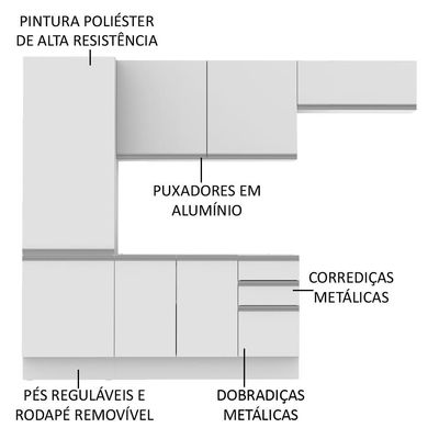 Cozinha Acordes Glamy Branco 100% MDF Armário Balcão Madesa