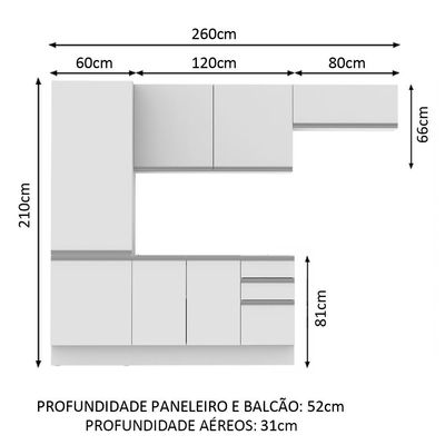 Cozinha Acordes Glamy Branco 100% MDF Armário Balcão Madesa