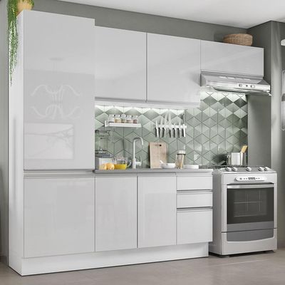 Cozinha Acordes Glamy Branco 100% MDF Armário Balcão Madesa