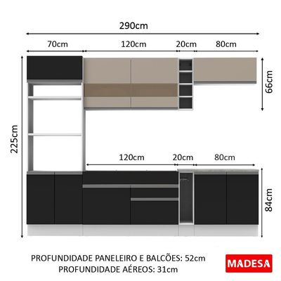 Cozinha Completa Vicenza Preto/Crema Armário Balcão - Madesa