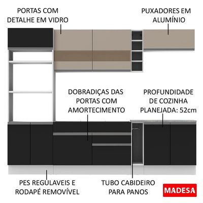 Cozinha Completa Vicenza Preto/Crema Armário Balcão - Madesa