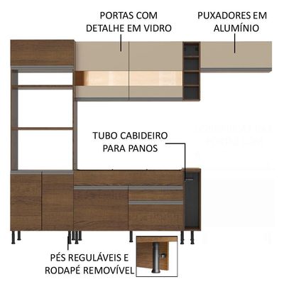 Cozinha Safira com Armário e Balcão s/ Tampo e Pia Madesa