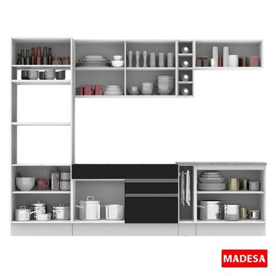 Cozinha Completa Vicenza Preto/Crema Armário Balcão - Madesa
