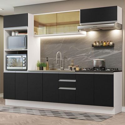 Armário De Cozinha Completa 100% Mdf 270cm 07 Branco/preto
