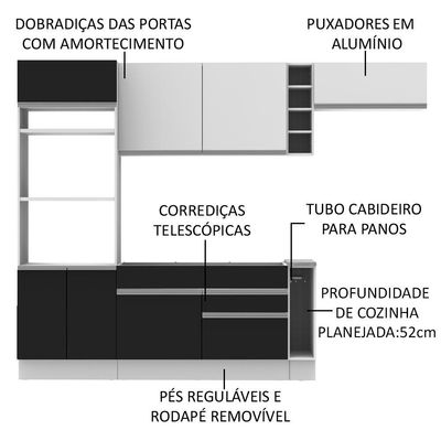Cozinha Safira com Armário e Balcão sem Tampo e Pia Madesa