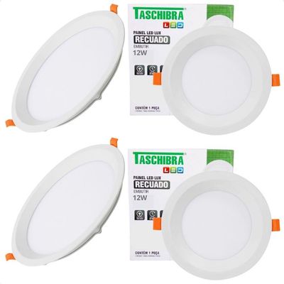 Kit 4 Painel De Led Redondo Embutir Recuado 12w Bivolt Taschibra 4000k Neutro