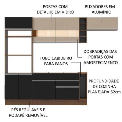 Cozinha Safira com Armário e Balcão sem Tampo e Pia Madesa