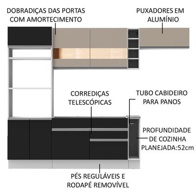 Cozinha Safira com Armário e Balcão sem Tampo e Pia Madesa
